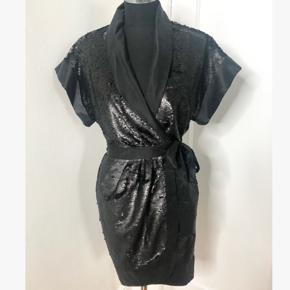 Silk and Sequins Black Wrap Dress